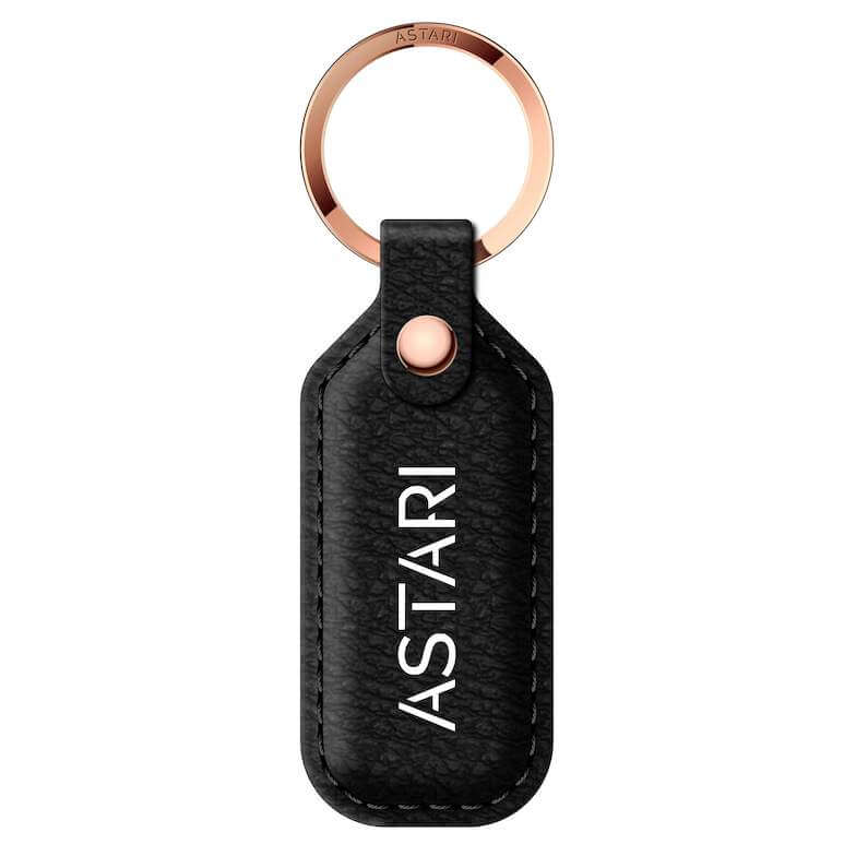 Black Astari Achilles payment keychain wearable made of vegan apple skin leather for contactless payments, Rose gold