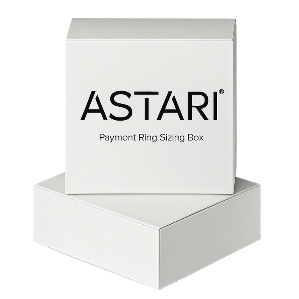 Luxury gift box for Astari contactless payment rings. Premium packaging designed to present and protect your NFC payment ring, perfect for gifting.