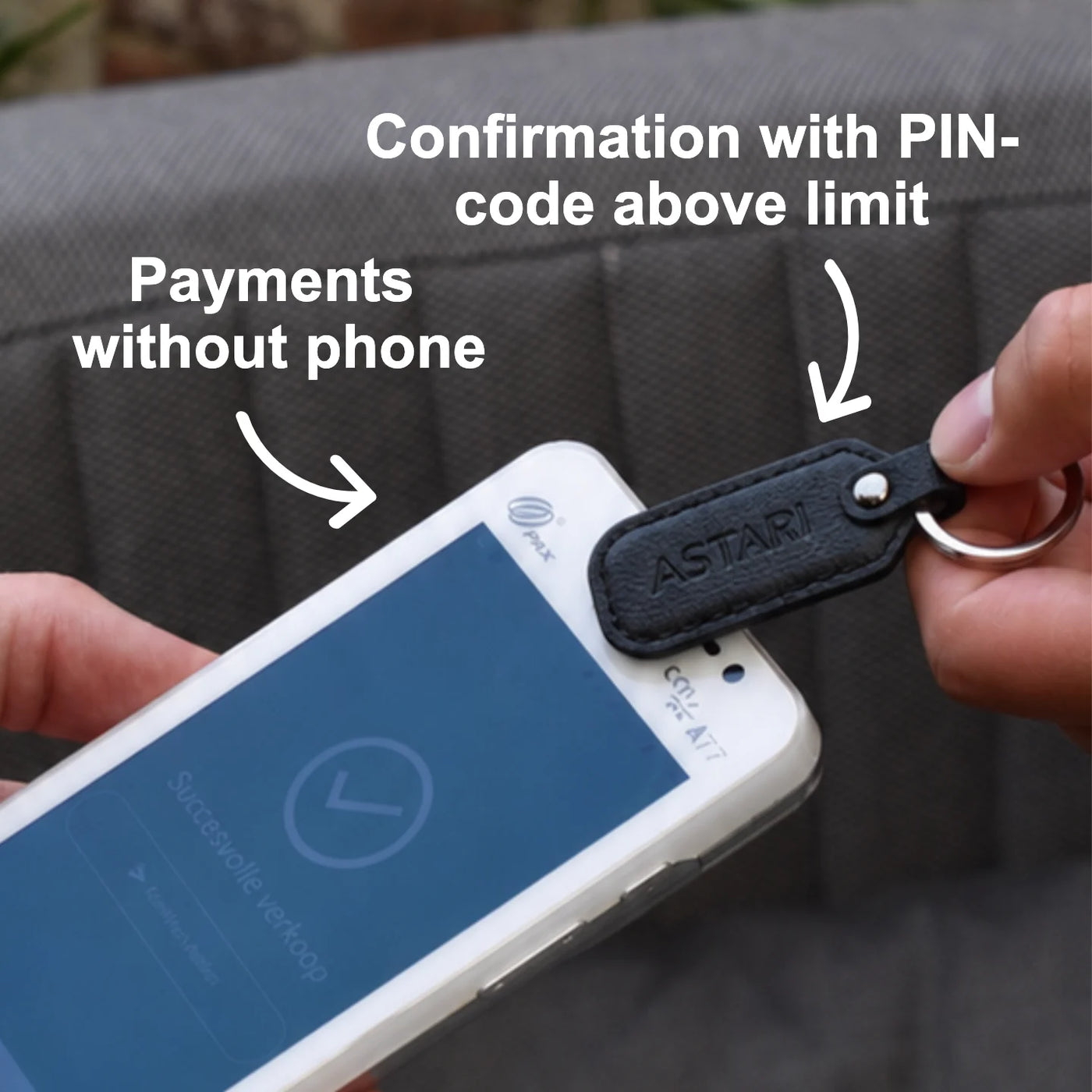 Black Achilles payment keychain used for secure contactless payments