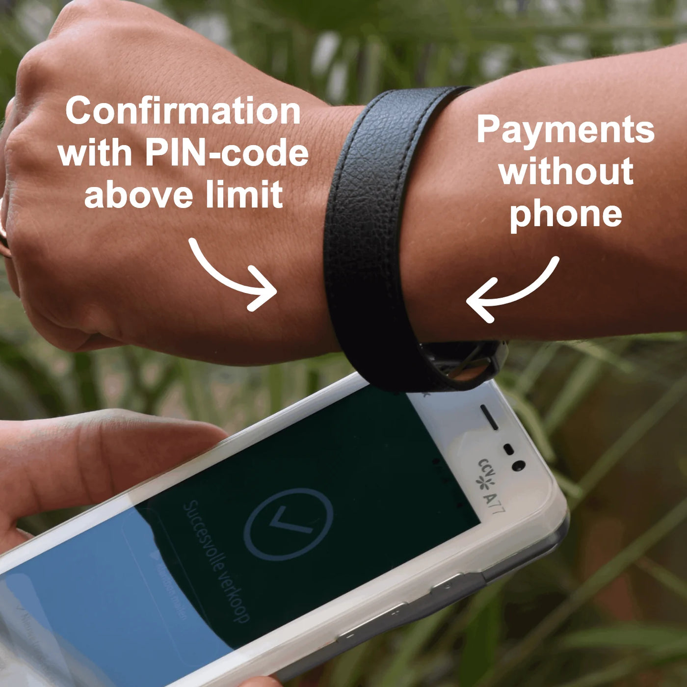 Black Falcon payment bracelet used for secure payments without a phone