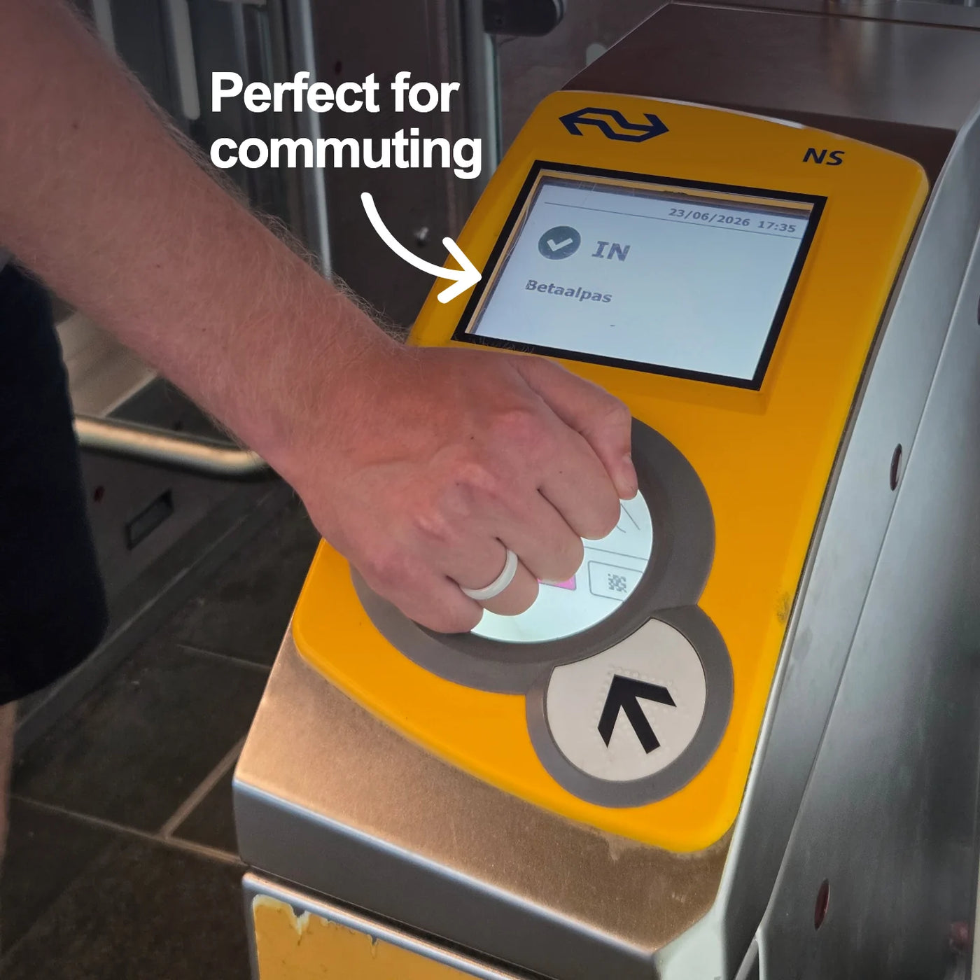 White Atlantis payment ring used to tap in on public transport