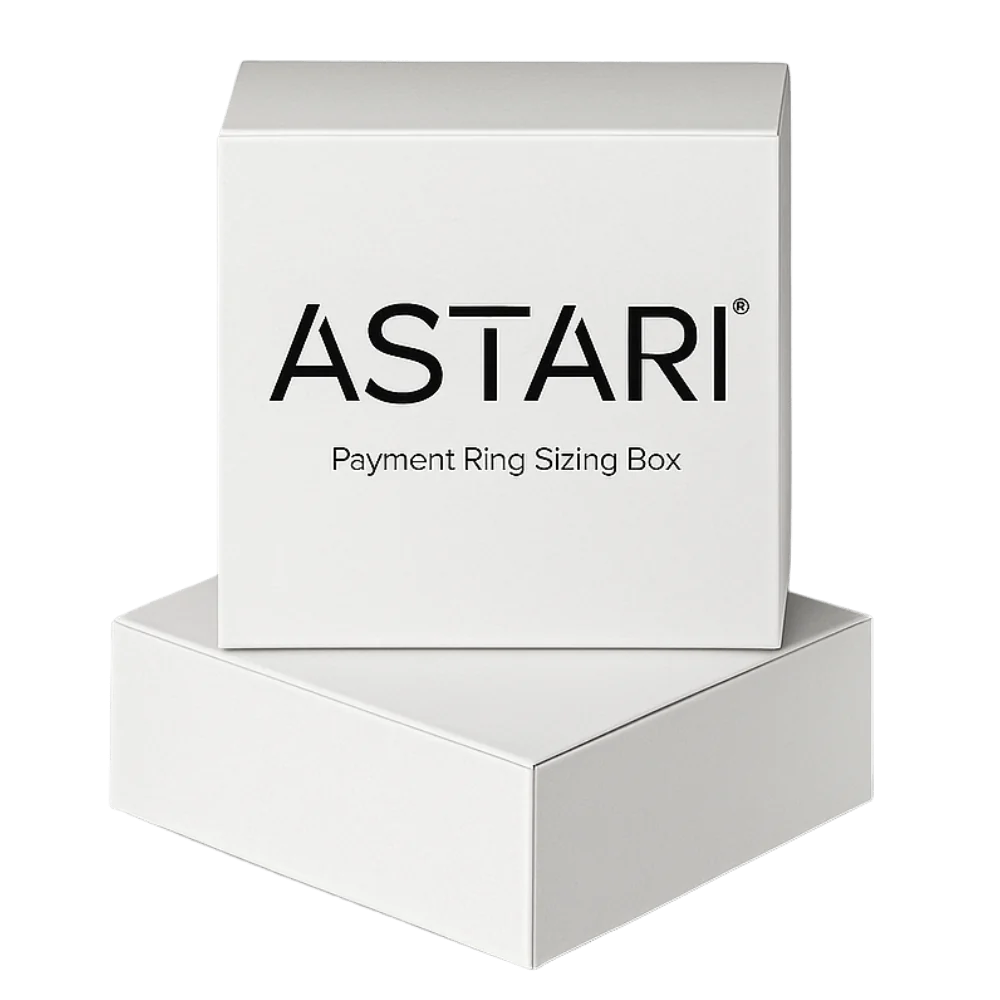 Luxury gift box for Astari contactless payment rings. Premium packaging designed to present and protect your NFC payment ring, perfect for gifting.