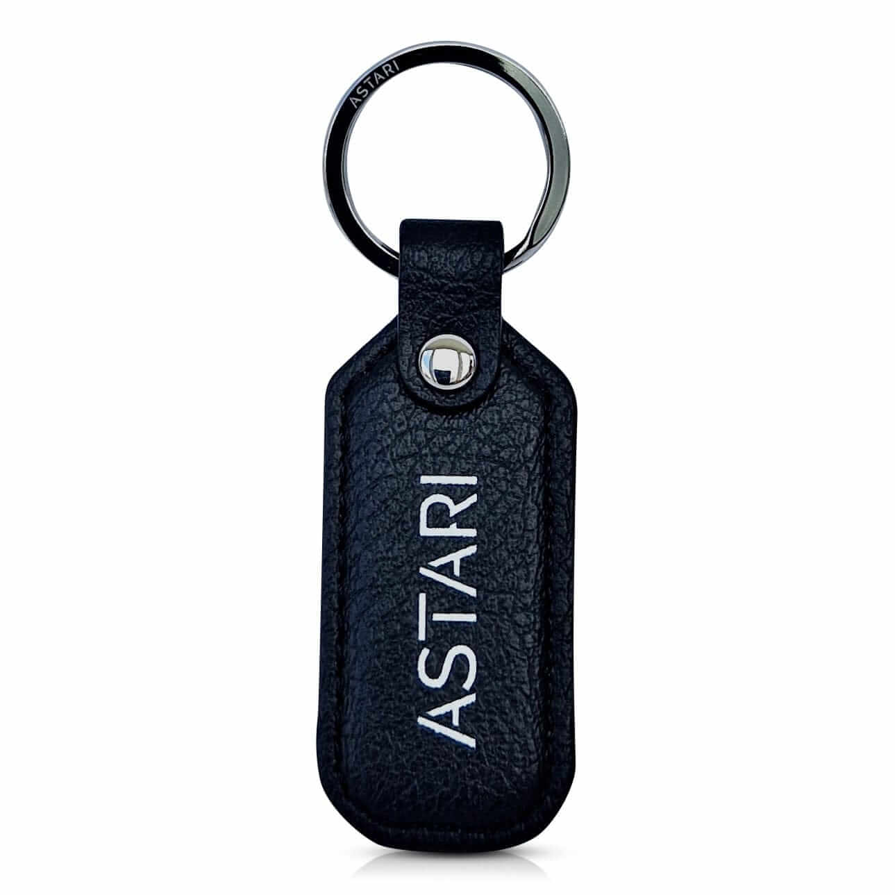 Black Astari Achilles payment keychain wearable made of vegan apple leather for contactless payments, front image.