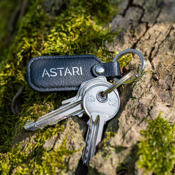 Black Astari Achilles payment keychain wearable made of vegan apple skin leather for contactless payments