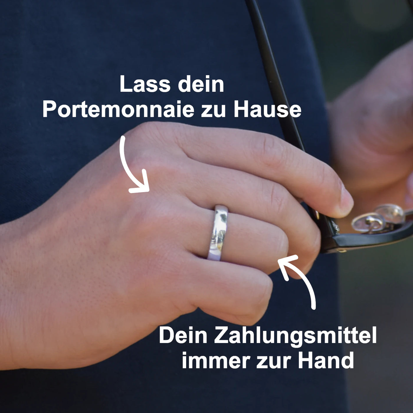 Silver Atlantis payment ring — wallet-free lifestyle