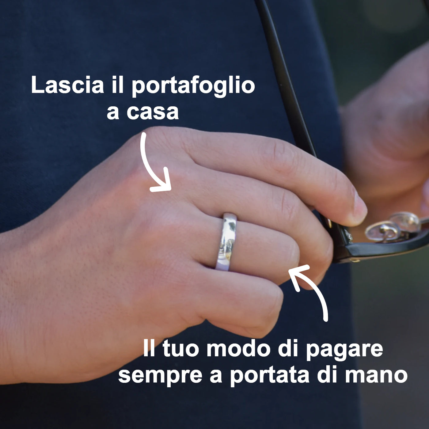 Silver Atlantis payment ring — wallet-free lifestyle